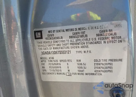 2007 Chevrolet Hhr Ls from USA, damaged, VIN 3GNDA13D67S553121